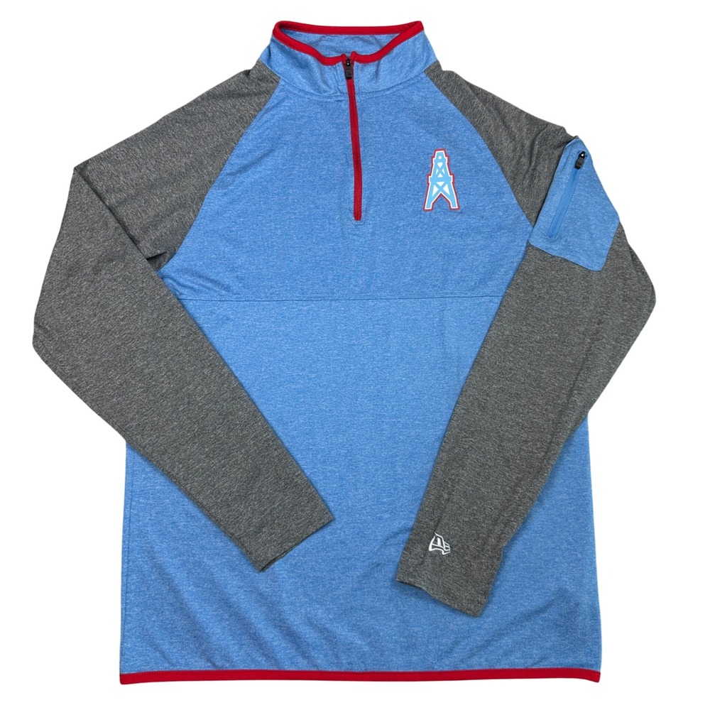 New Era NFL Houston Oilers Quarter Zip Pullover Blue Grey Mens Small Activewear